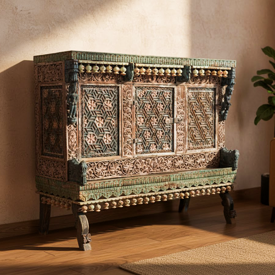 INTRICATELY CARVED 19TH CENTURY ANTIQUE  DAMACHIYA CABINET